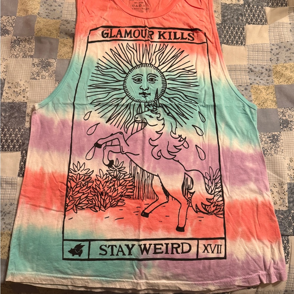 Women’s size Medium Glamour Kills Pastel Tie-Dye Unicorn Tank